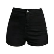 Jeans for Women Pocket Button High Waist Shorts High Waist Elastic European and American Ripped Jeans Denim Shorts Black Spandex Shorts for Women Black L